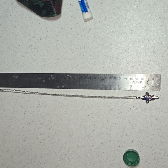 "God Bless America" Patriotic Cross Diamond Pendant Necklace - Picture 2 of 4